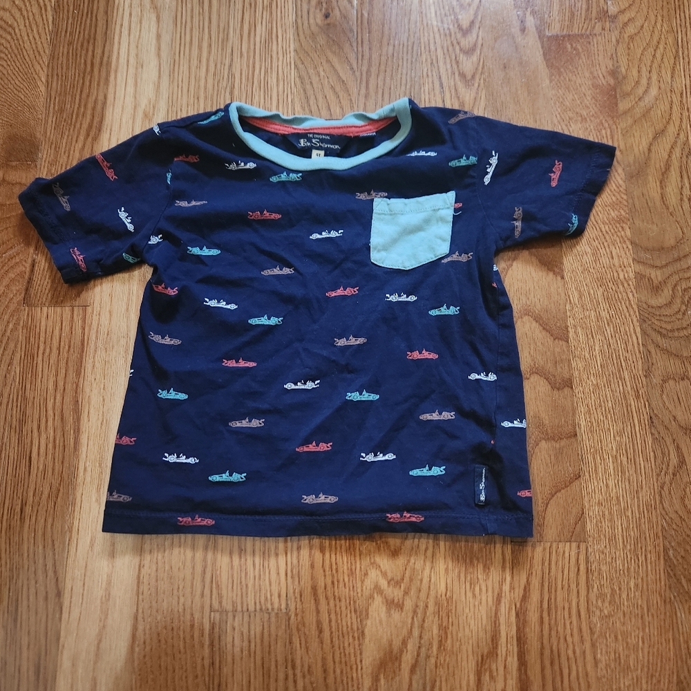 Ben Sherman Navy Kids Tee with Colorful Car Print